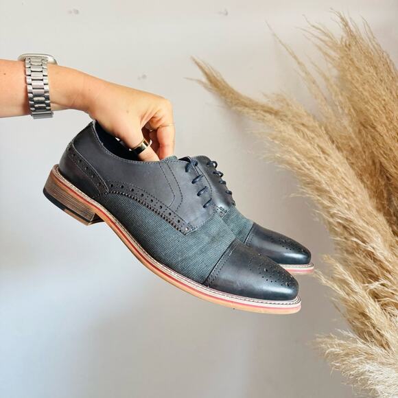 MENS VINTAGE FOUNDRY CO Navy Blue Perforated Toe Derby Oxford Lace Up Shoes 8.5 main image 5